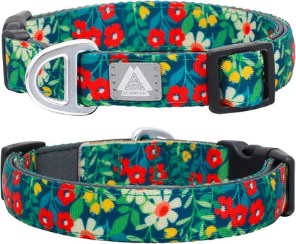 Medium Dog Collar with Reflective Logo and Soft Padded Neoprene,Floral Print Design, Adjustable,Lightweight & Durable, Neck Size 12’’-20’’ (Floral, M)