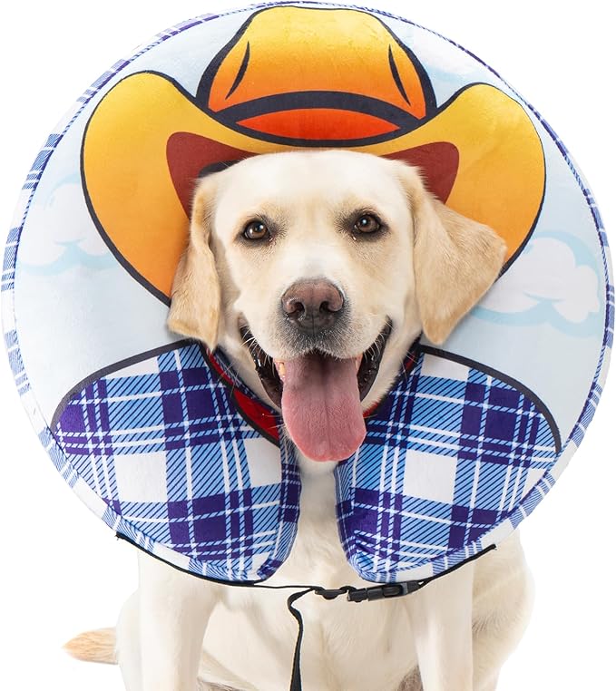 Avont Inflatable Dog Cone Collar After Surgery, Soft Dog Donut Collar to Stop Licking, E Collar Cone Alternative for Small Medium Large Dogs -Cowboy(M+)