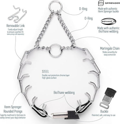 Herm Sprenger Chrome Plated Steel Dog Collar with Quick Release ClicLock Buckle O-Ring Biothane Insert Training Collar Made in Germany (Black, 16in x 2.25mm(Neck Size up to 13-14in))