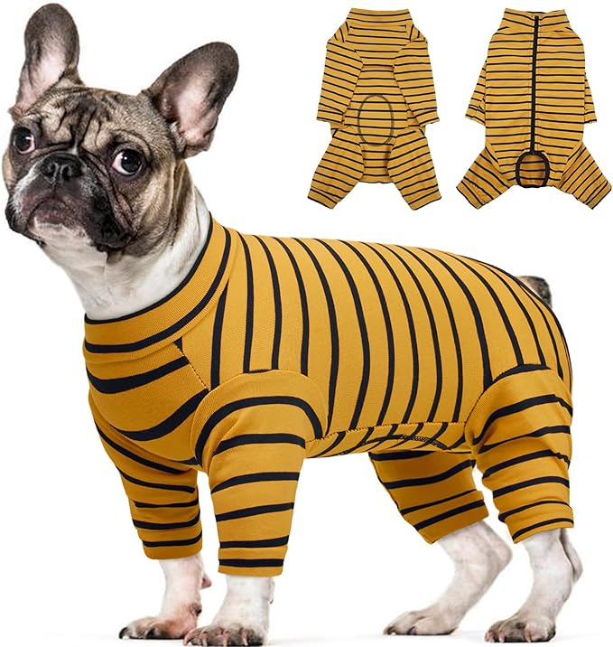 Kuoser Recovery Suit for Medium Dogs After Surgery, Long Sleeve Dog Surgery Recovery Suit, Dog Onesie for Abdominal Wounds Skin Disease, Yellow M