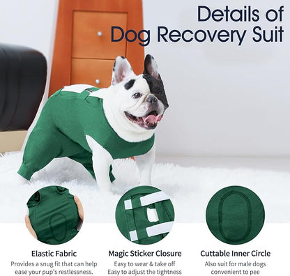 IECOii Dog Surgical Recovery Suit Male Female,Breathable Dog Bodysuit Dog Cone Alternative After Surgery with Pee Hole,Soft Dog Onesie for Spay Neuter Surgery Recovery Prevent Licking,XXXL-Green