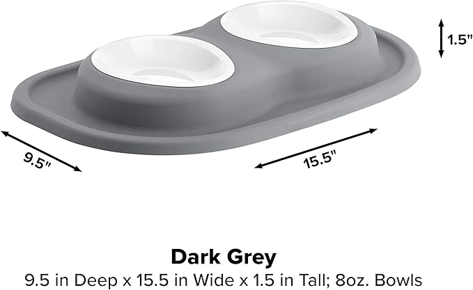 WeatherTech Double Low Pet Feeding System w/Plastic Dog/Cat Bowls - 8 oz (1 Cup) Dark Grey (PDL0801DG)