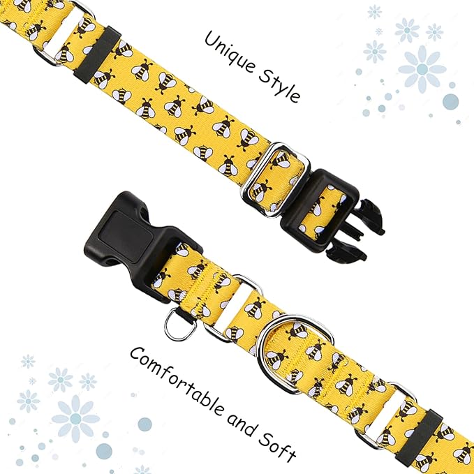 Martingale Dog Collar with Buckle Yellow Bee Dog Collar Adjustable Cute Design Patterns (Bee, Large)