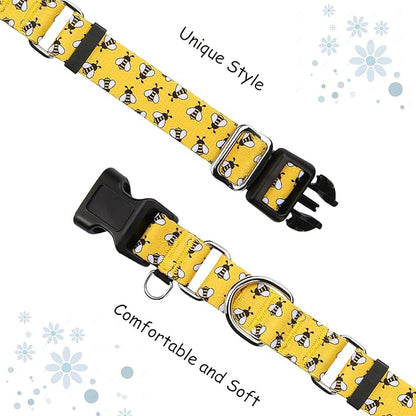 Martingale Dog Collar with Buckle Yellow Bee Dog Collar Adjustable Cute Design Patterns (Bee, Large)