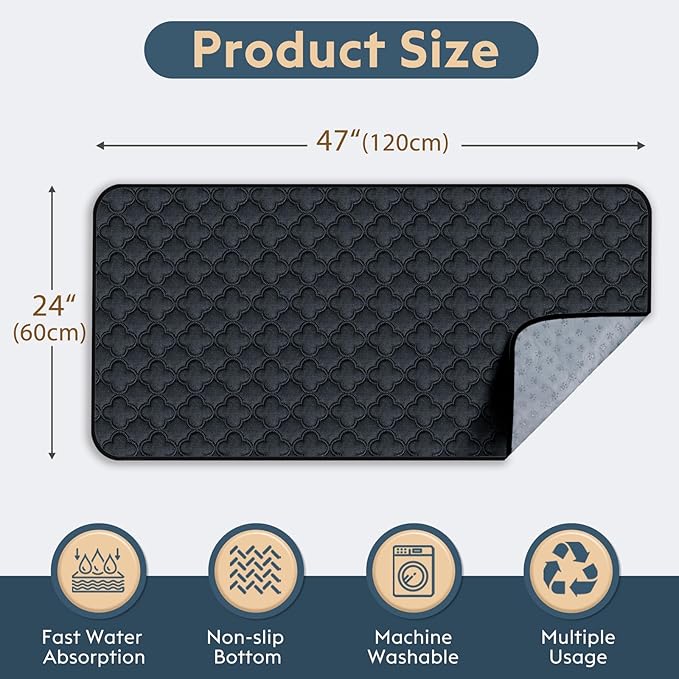 FunFurry Washable Guinea Pig Cage Liner - 2 Pack Reusable Washable Pee Pads，Waterproof Guinea Pig Bedding for Small Animal - Rabbit Bunny Hamster Puppy (Dark Grey, 24" X 47" - 2 Pack)