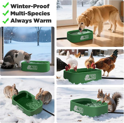 IPOW Pet Heated Water Bowl - 5.5L Extra-Large Rectangular Outdoor Durable Outdoor Dog Bowl with Anti-Chew Cord, Keep Water Warm at 77-95℉ for Cats & Dogs, BPA-Free, Spill-Proof, Green