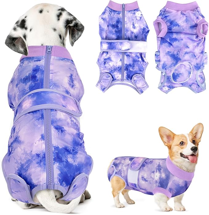 Lukovee Recovery Suit for Dogs, Zipper On Recovery Suit for Female Male Dog, Onesie Abdominal Wounds Cone E-Collar Alternative Prevent Licking Spay Recovery Suit (L, 2TPU)
