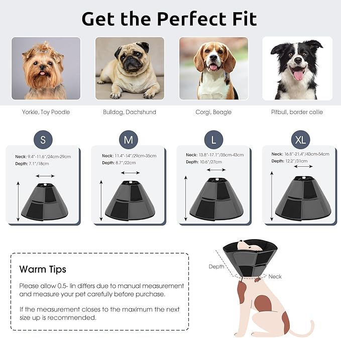 Queenmore Dog Cones for Large Dogs, Soft Dog Cone for Large Breeds, Cone for Dogs After Surgery, Adjustable Elizabethan Collar for Pet to Prevent Licking Wounds, Grey L