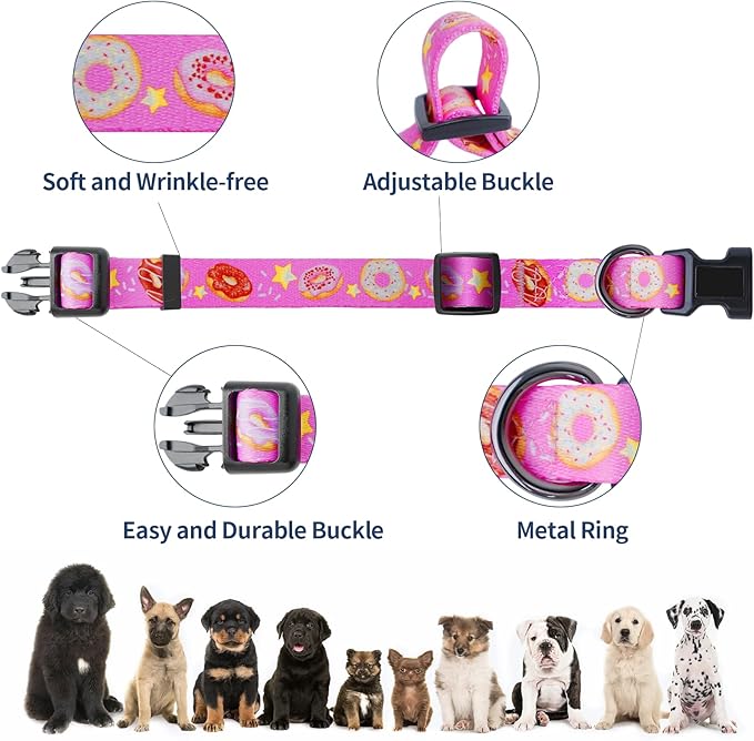 Dog Collar Adjustable Puppy Collar for Small Medium Large Dogs, Nylon Safety Collars with Leopard Print Night Visibility, Pink L
