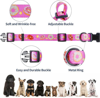 Dog Collar Adjustable Puppy Collar for Small Medium Large Dogs, Nylon Safety Collars with Leopard Print Night Visibility, Pink L