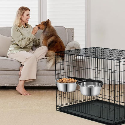Dog Crate Water Bowl No Spill, ShineMe Dog Food and Water Bowl Set Mountable, Hanging Feeding Bowls for Dogs Cage - 28oz Crate Bowls for Small & Medium Dogs, Cats, Pets