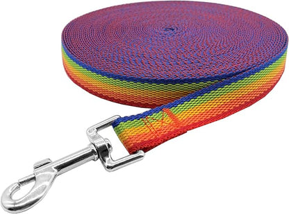 Nylon Training Dog Leash for Small Medium Large Dogs, 15ft 20ft 30ft 50ft Long Leash Dog/Puppy Lead for Obedience Recall Training, Camping (15ft, Rainbow)