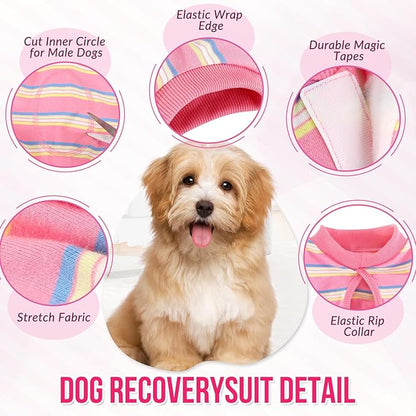 Lukovee Recovery Suit for Dogs, Onesie Surgery Recovery Suit for Female Male Dogs, Abdominal Wounds Cone E-Collar Alternative Prevent Licking Spay Recovery Suit (Pink Stripes,L)