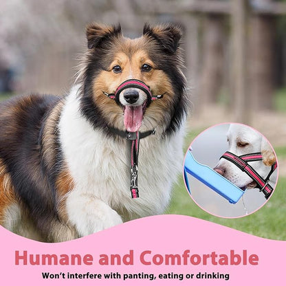 BARKLESS Soft Dog Head Collar, Patented Padded No Pull Head Halter, Training Nose Leash with Safety Link for Medium Large Dogs, Adjustable Muzzle Leash, Easy Control for Walking(Pink, M)