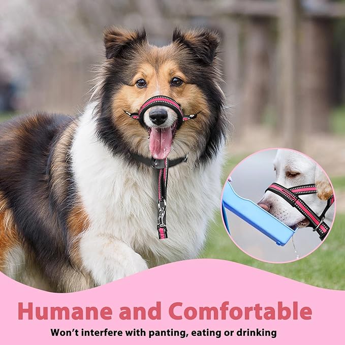BARKLESS Soft Dog Head Collar, Patented Padded No Pull Head Halter, Training Nose Leash with Safety Link for Medium Large Dogs, Adjustable Muzzle Leash, Easy Control for Walking(Pink, XL)