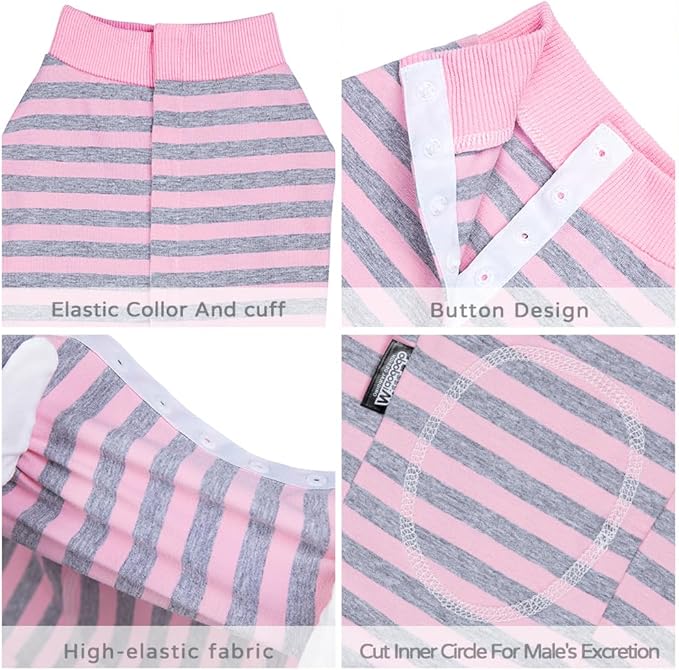 Dog Surgery Recovery Suit,Female Male Puppy Shirt,Dog Spay Neuter Onesie,E-Collar Cone Alternative,Abdominal Wound Protector,Prevent Licking Wound(Pink Gray Stripe-xs)