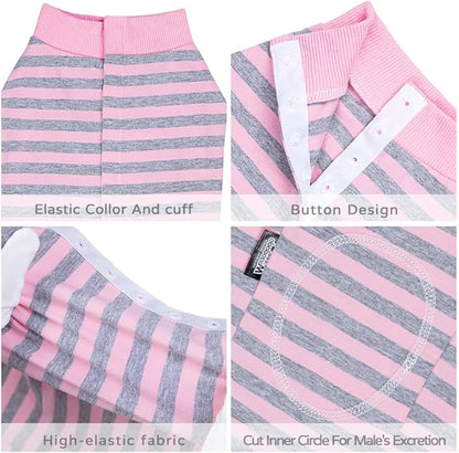 Dog Surgery Recovery Suit,Female Male Puppy Shirt,Dog Spay Neuter Onesie,E-Collar Cone Alternative,Abdominal Wound Protector,Prevent Licking Wound(Pink Gray Stripe-xs)