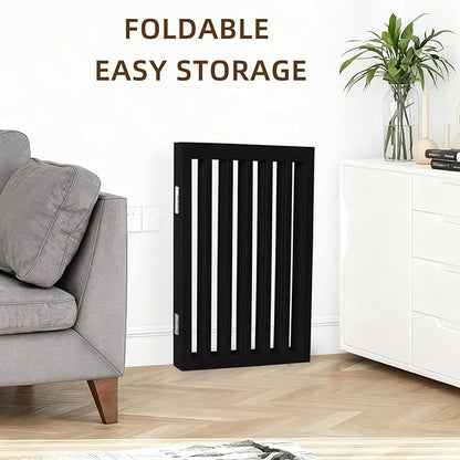ZJSF Freestanding Indoor Dog Gate for House Foldable Wood Black Puppy Gate for Doorways Pet Gate for Stairs Extra Wide Pet Fence 24" Height 3 Panels