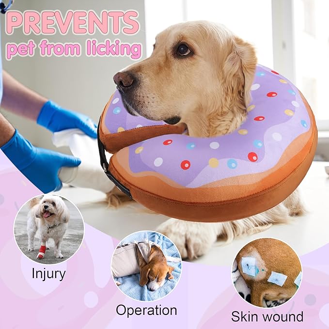 BEAUTYZOO Dog Cone Alternative After Surgery for Large Medium Small Dogs, Soft Inflatable Cone Collar for Dogs Cats, Dog Neck Donut E Collar Dog Recovery Collar to Stop Licking, Purple Donut, L