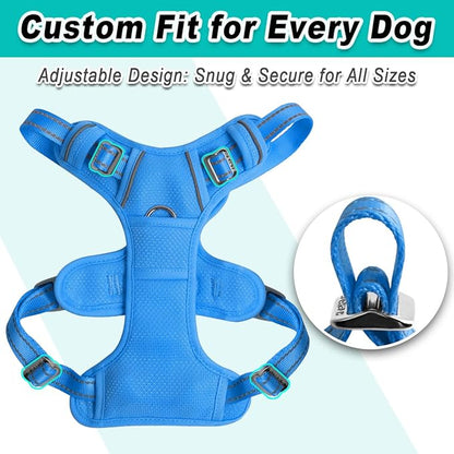 BARKBAY Dog Harness No Pull Mesh for Large Dogs - Adjustable, Reflective, Comfortable, No Choke, Heavy-Duty - Perfect for Outdoor Training, Walking, and Hiking - Strong & Durable - L & Blue Mesh