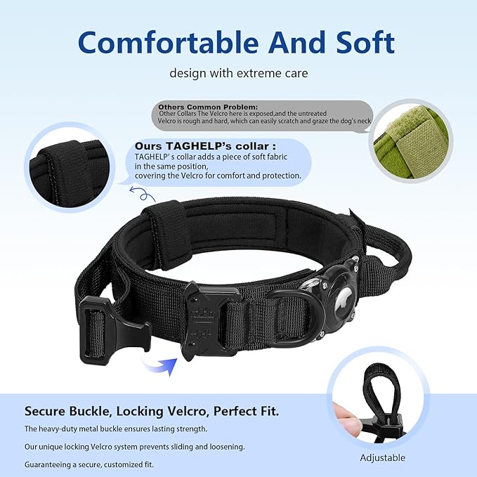 2026 Upgrade Waterproof AirTag Dog Collar, Comfortable Control Handle and Metal Buckle, Military Tactical Dog Collar with AirTag Holder, GPS Holder for Medium to Large Dogs (ArmyGreen,L)