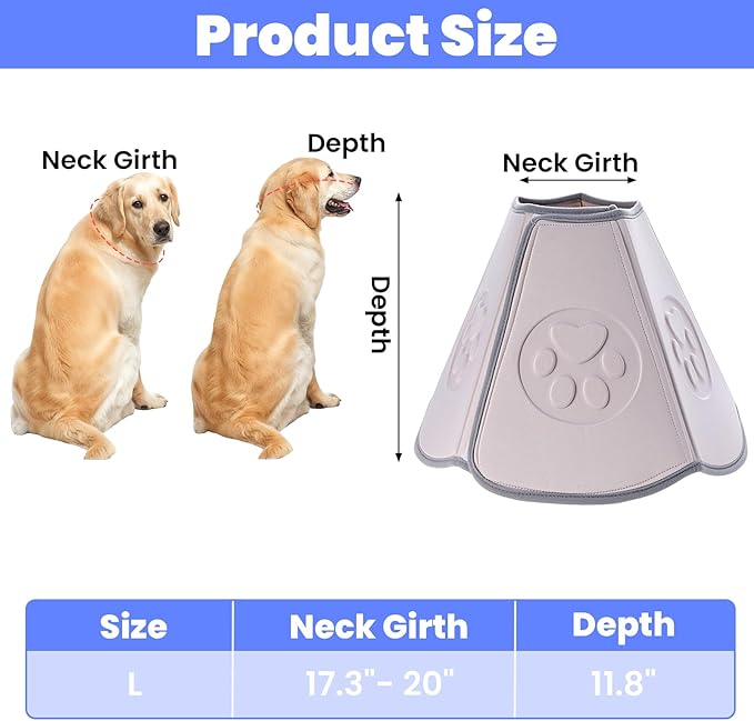 Soft Dog Cone Collar with Massage Points, Adjustable Recovery Collar for Large Dogs After Surgery to Stop Licking, Soothing Pet Cone for Wound Healing (Gray)