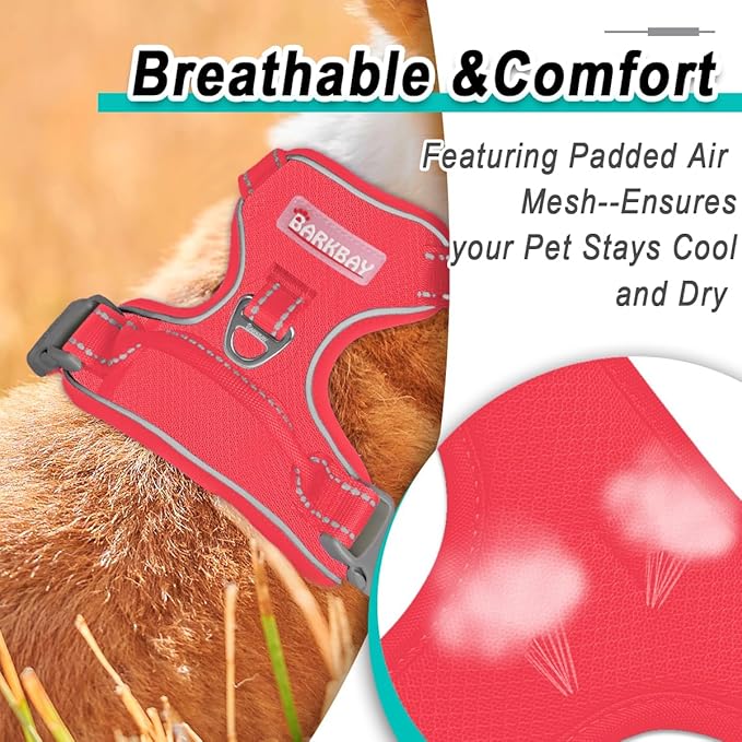 BARKBAY Dog Harness No Pull Mesh for Large Dogs - Adjustable, Reflective, Comfortable, No Choke, Heavy-Duty - Perfect for Outdoor Training, Walking, and Hiking - Strong & Durablee - XL & Red Mesh