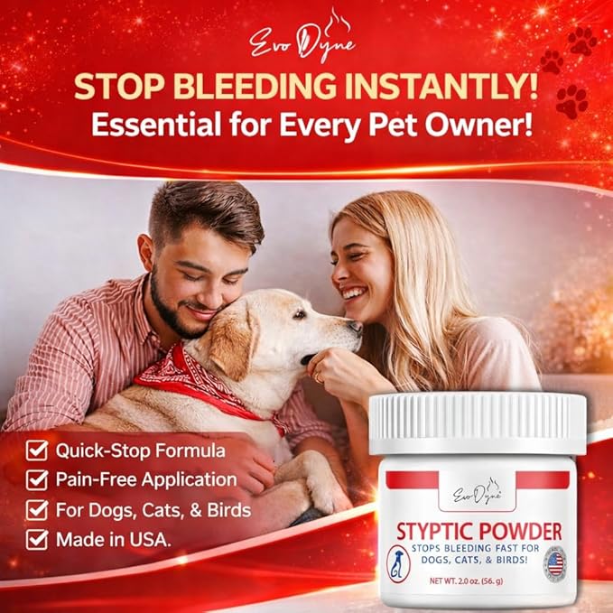 3-PK Styptic Powder for Dogs, Cats, and Birds (2 oz) by Evo Dyne | Fast-Acting Blood Stop Powder for Pets | Quick Stop Bleeding for Dog Nail Clipping, Grooming, Cuts and More (3-Pack)