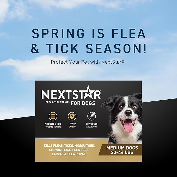 NEXTSTAR Flea and Tick Prevention for Dogs, Repellent, and Control, Fast Acting Waterproof Topical Drops. Medium Dog Tick & Flea Repellent, 1 Month Dose