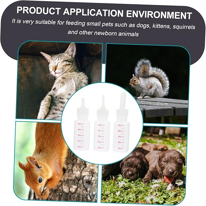 3Pcs PET Feeding Bottles for Small Animals Portable Plastic Milk Bottle Set Flow Nipples for Kittens Puppies and Small Pets