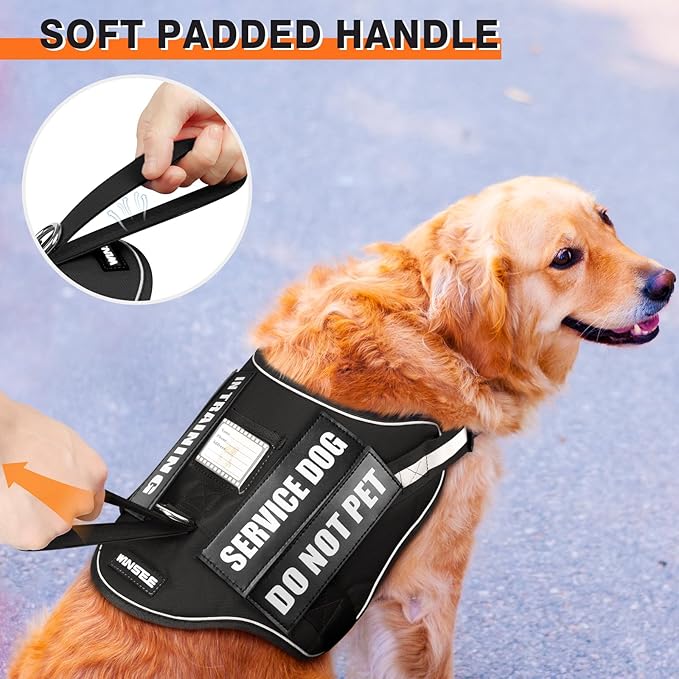Service Dog Harness and Leash Set, Training Dog Vest with 10 Dog Patches, Emotional Support Therapy Dog Vest Harness for Small Medium Large and Extra Large Dogs(Black, XS)