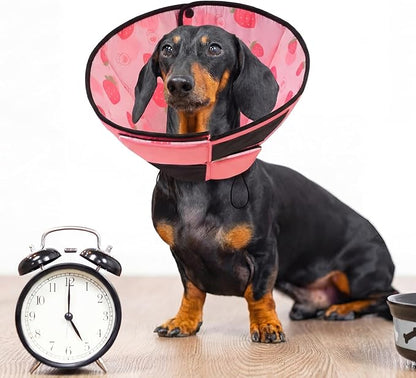 Queenmore Dog Cones for Large Dogs, Soft Dog Cone, Cone for Dogs to Stop Licking After Surgery, Adjustable Elizabethan Collar for Pet to Prevent Licking Wounds, Strawberry L