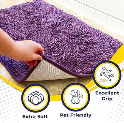 Muddy Mat® | Super Absorbent Door Mat Indoor, Microfiber Quick Dry Chenille Entryway Rug, Non-Slip Front Door Mat, Indoor Mats for Entryway, Machine Washable Pet Rug, Purple 48"x60"