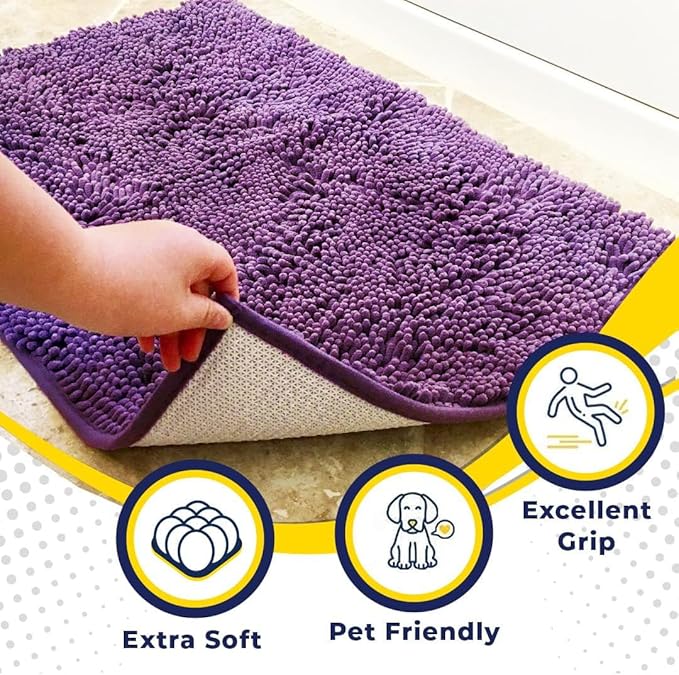 Muddy Mat® | Super Absorbent Door Mat Indoor, Microfiber Quick Dry Chenille Entryway Rug, Non-Slip Front Door Mat, Indoor Mats for Entryway, Machine Washable Pet Rug, Purple 36"x60"