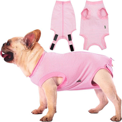 Dog Recovery Suit Pink Female Spay Surgical Medium Shirt, Male Surgery Recovery Suit,Pink-White Striped M