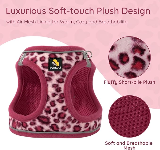 BELLA & PAL Step in Vest Harness for Small and Medium Dogs, No Pull Small Dog Harness with Leash Set, Comfortable Air Mesh Dog Vest Harness with Reflective Strip (Pink Leopard, L)