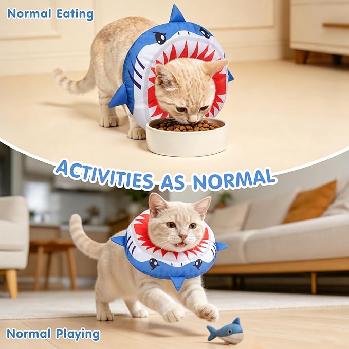 BEAUTYZOO Cat Cone Collars Soft, Cat Recovery E Collars After Surgery to Stop Licking, Adjustable Elizabeth Circle Collar Cute Pet Donut Pillow for Cats Kitten Small Dogs, Cute Shark M