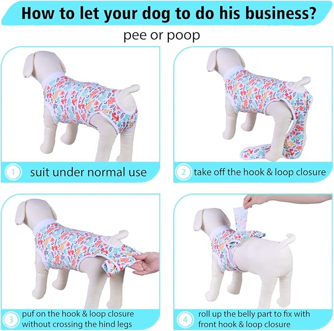 PetWarm Surgery Shirts for Dogs, Dog Coat's Inner Clothes, Bodysuit for Abdominal Affected Areas Sensitive Skin Areas, E-Collar and Dog Cone Alternative After Surgery, Dinosaur Pattern, White, M