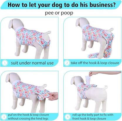 PetWarm Surgery Shirts for Dogs, Dog Coat's Inner Clothes, Bodysuit for Abdominal Affected Areas Sensitive Skin Areas, E-Collar and Dog Cone Alternative After Surgery, Dinosaur Pattern, White, M
