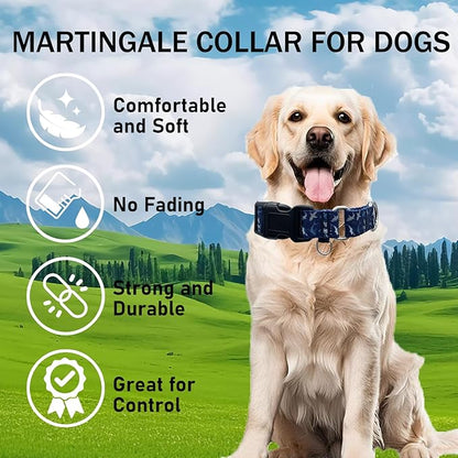 Martingale Collar for Dogs with Buckle Shark Dog Collar Adjustable Soft Nylon Boy Dog Collars for Large Dogs, Deep Blue Shark