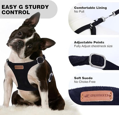 Dog Harness and Leash Set, XXS No Pull Adjustable Puppy Harness with Multifunction Pink Dog Leash and Dog Collar, Soft No Choke Escape Proof Pet Harness Vest for Small Dogs and Cats (Black, XS)