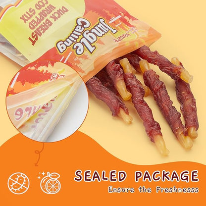 Jungle Calling Duck Wrapped Cod Sticks Dog Treats, Rawhide Free Training Rewards Snacks for Dogs, Natural Chewy Sticks Treats, 10.6oz (Pack of 2)