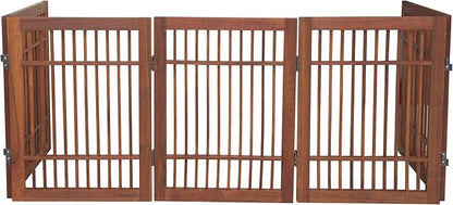 Urnporium Freestanding Wooden Dog Gate Foldable Indoor Pet Gate No Drill Expandable Barrier for Doorways Stairs Hallways Portable Wood Fence for Small Dogs & Puppies (Brown Pet Gate, 5 Panel 24" Tall)