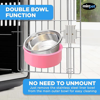 Mirapet's Dog Water Bowl & Cat Food Bowl Set of 2 - Multipurpose Pet Bowl Set - Premium Quality Cat Water Bowl Made for The Perfect Feeding Experience - No-Spill Dog Bowl for Crate (Large, Pink)