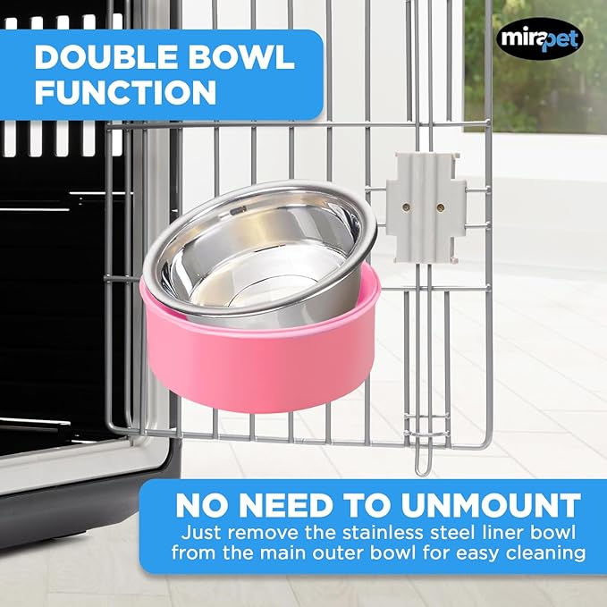Mirapet's Dog Water Bowl & Cat Food Bowl Set of 2 - Multipurpose Pet Bowl Set - Premium Quality Cat Water Bowl Made for The Perfect Feeding Experience - No-Spill Dog Bowl for Crate (Small, Pink)