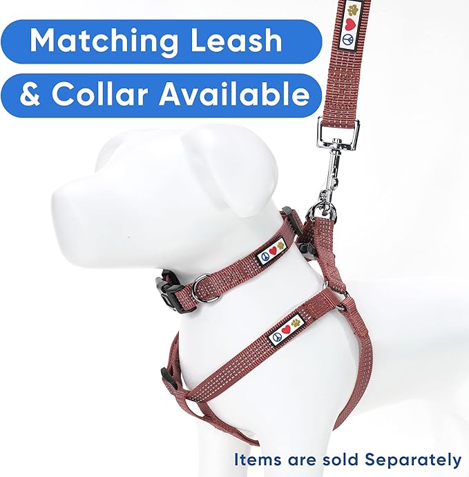 Pawtitas Reflective Step-in Dog Harness – Adjustable No-Pull Vest for Puppies to Seniors, Safe & Comfortable, M Marsala