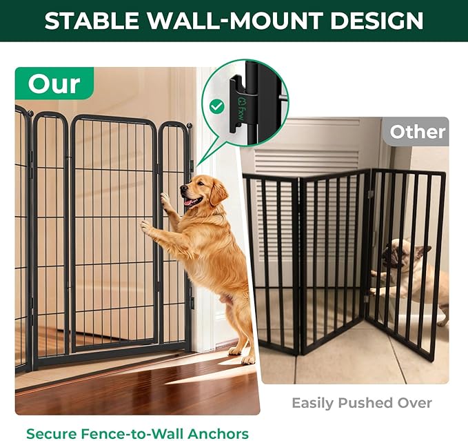 FXW Dog Gate Extra Wide Designed for Indoor Use, Adjustable Width Up to 165-inch Wide (40" H 6 Wire Panels for Medium and Large Dogs), Black