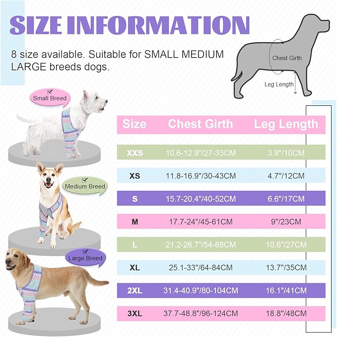 ROZKITCH Dog Elbow Protector Only for Front Right Left Leg, Light Striped Leg Protection Anti Licking Scratching Wound, Recovery Suit for Sprain ACL CCL Arthritis Joint Care Stripe 3XL