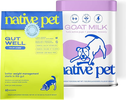 Native Pet Lean & Strong Bundle: GutWell Trim Down - Dog Weight Loss Supplement & Goat Milk for Dogs - Organic Goat Milk Powder - Puppy Formula Dairy Replacement Packed with Protein - 60 Scoops
