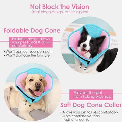 AOFITEE Large Dog Cone - Soft Dog Cone Stop Licking, Adjustable Extra Large Cones Dogs for Wound Healing, Pet Elizabethan Cones Collar After Surgery, XL Fabric Pet E-Collar, BluePink X-Large